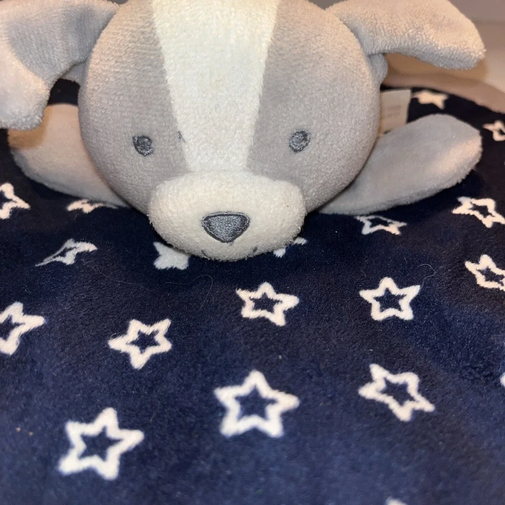 Child Of Mine Carters Baby Security Blanket Puppy Dog Navy Gray STARS LOVEY 13